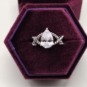 Pear Cut Ring Made with Swarovski Crystal – Size 7 | Silver Tone Statement Ring